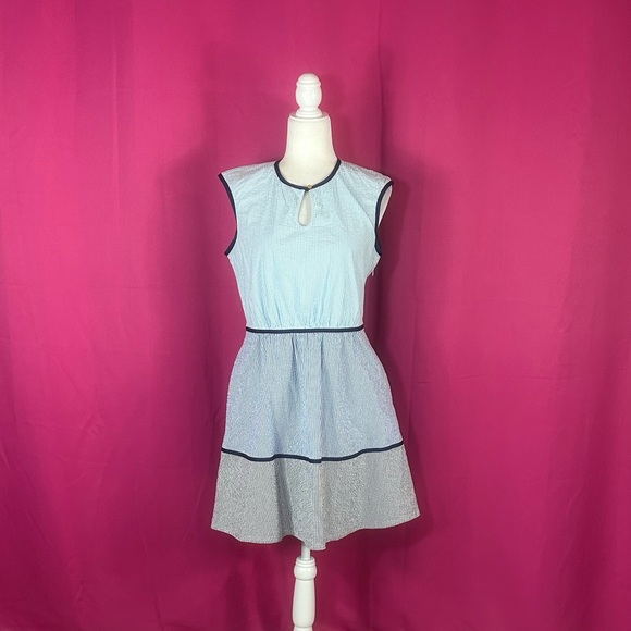 Draper James breezy blue preppy pinstripe fit and flare dress, size 12 - Picture 1 of 8